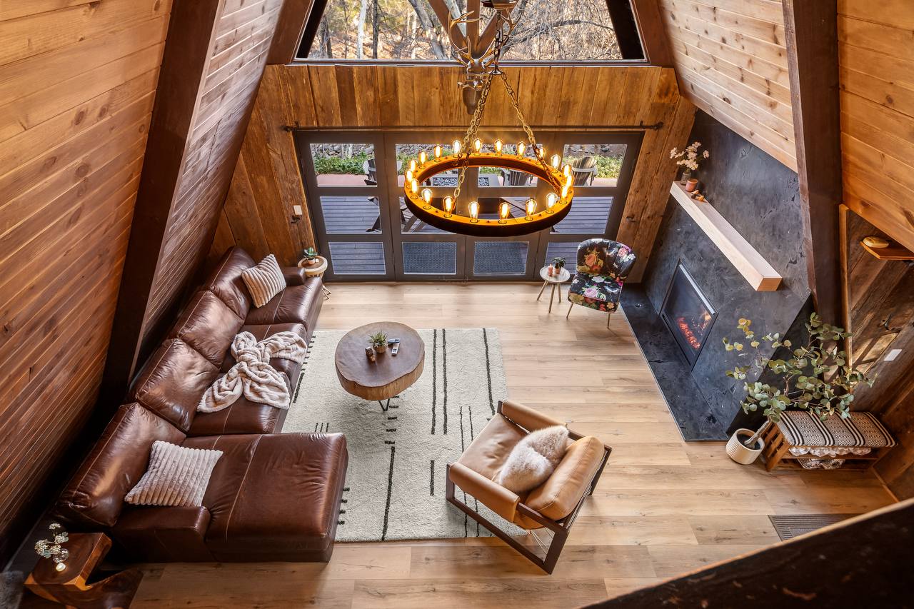 Living room from loft — bird's eye view