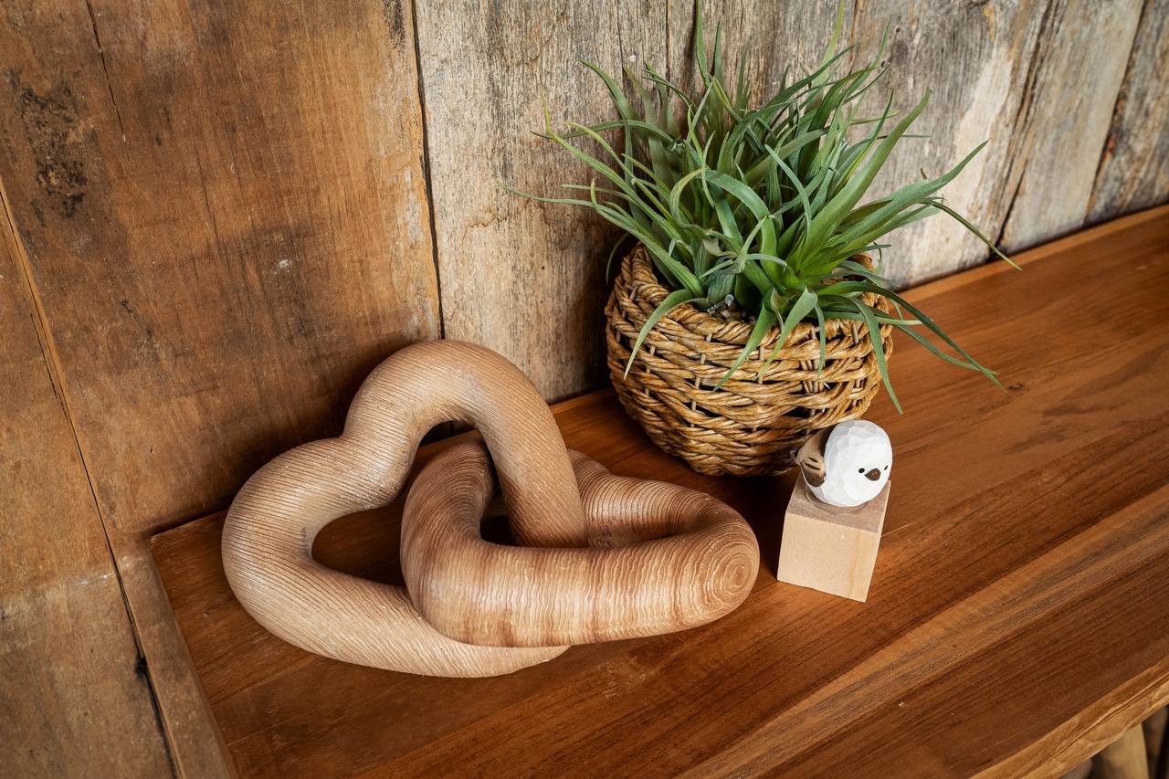 Handcrafted wood decor with air plant on reclaimed wood shelf